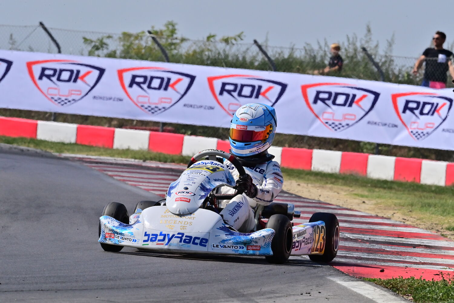 Ella Häkkinen racing at a ROK Cup round, 2023