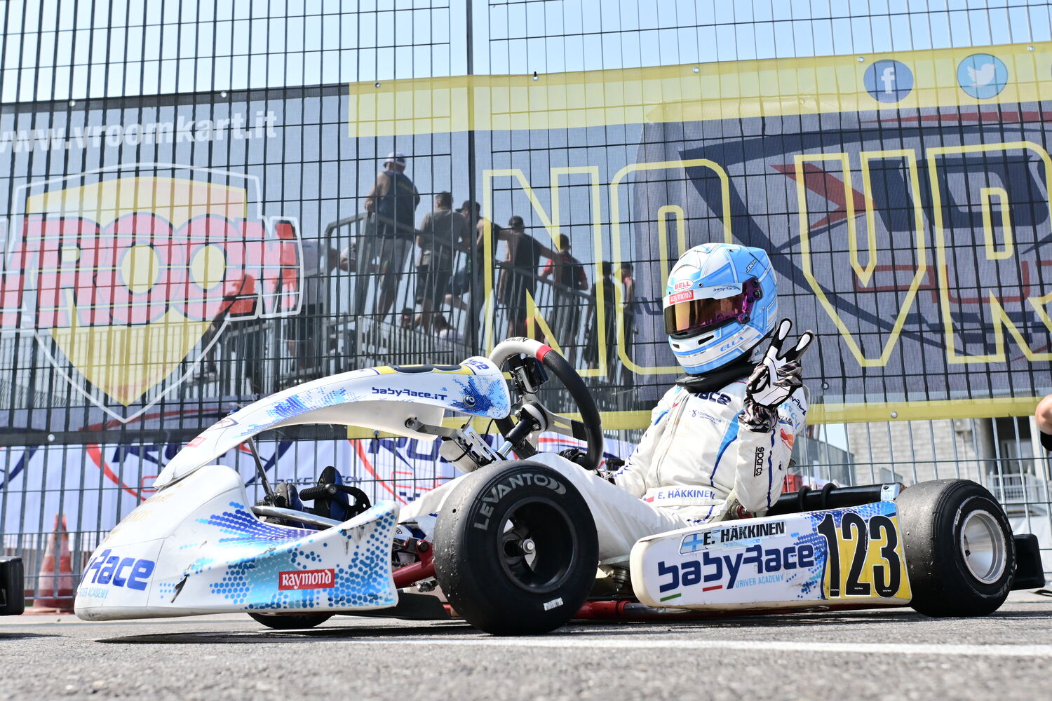 Ella Häkkinen waving from her Babyrace kart, 2023